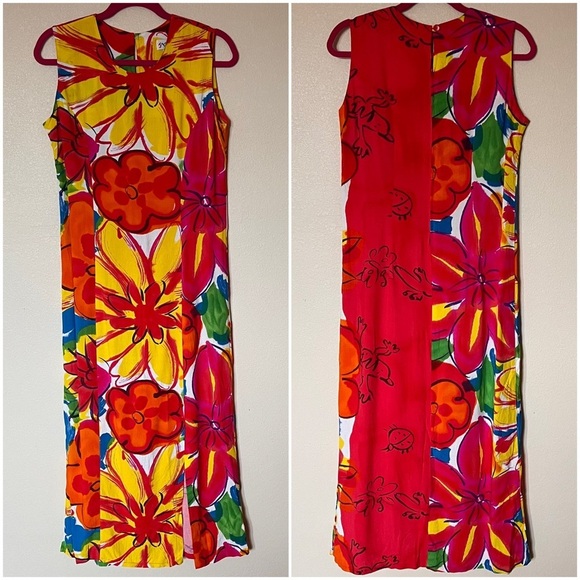 Jams World Vintage 90s Furphy Hawaiian Floral Nature Island Slit Maxi Dress - Picture 4 of 17